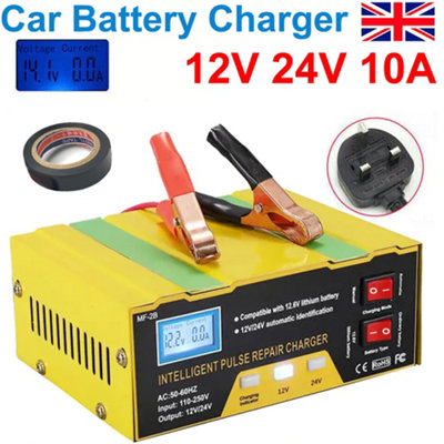 Car Battery Charger Heavy Duty LCD 12V & 24V Trickle / Fast Vehicle HGV Lorry
