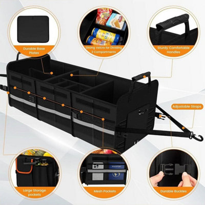 Car Boot Organiser with Cooler Bag Collapsible Large Car Boot Tidy ...