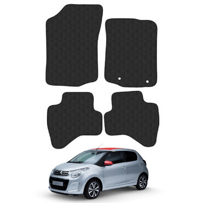 Car Mats for Citroen C1 2014+ Hook Clip Tailored Fit Rubber Floor Set Heavy-Duty