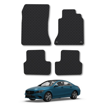 Lengenfelder Rubber Floor Mats For Mercedes CLA C117 X117 - Black With Red Edge