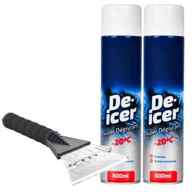 Car Plan De-icer 600ml x 2 with Soft Grip Ice Scraper - Fast Ice ...