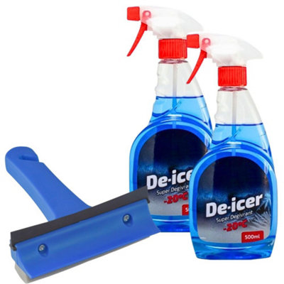 Car Plan De-icer Trigger Spray 500ml x 2 with 3-in-1 Ice Squeegee ...