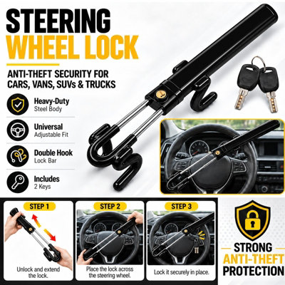 Car Steering Wheel Lock Universal Car Security Device Adjustable Length ...