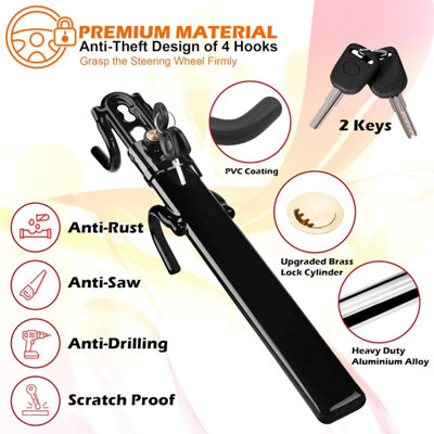 Car Steering Wheel Lock Universal Car Security Device Adjustable Length ...