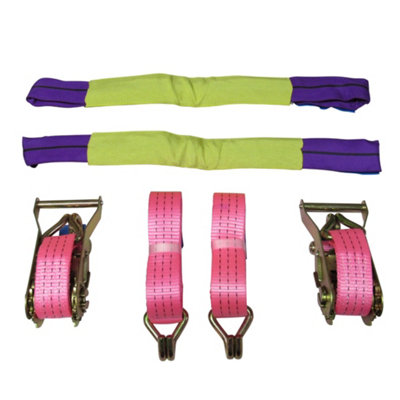 Car Trailer Transporter Recovery Straps (35MM 4M Set of 2 Truck Heavy Duty Alloy Wheel Pink)