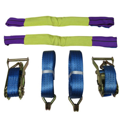 Car Trailer Transporter Recovery Straps (35MM 6M Set of 2 Truck Heavy Duty Alloy Wheel Blue)