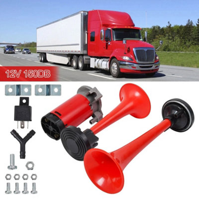 150db Air Horn Kit - 18 Inch Chrome Zinc Dual Trumpet With Compressor For 12V Vehicles