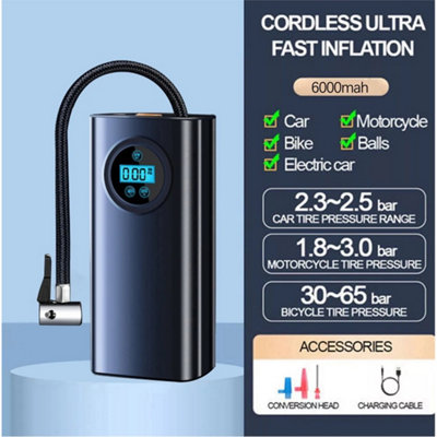 Car Tyre Inflator Cordless Digital USB Rechargeable Tire Air Compressor ...