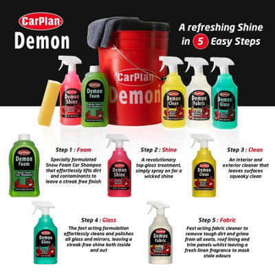 Car Valet Rinse Bucket Kit Carplan Demon Shine Foam Fabric Glass Clean