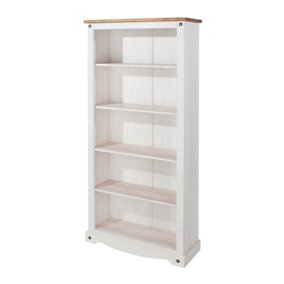 Carala Pine White Tall Bookcase White Painted Adjustable Shelves