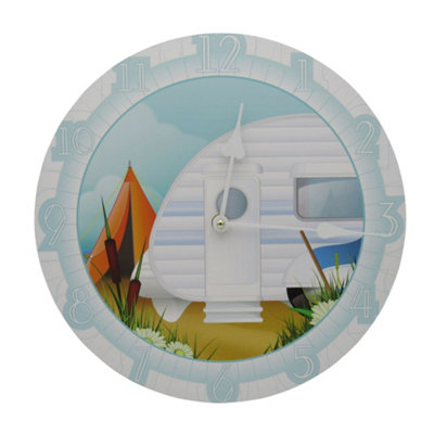 Caravan Analogue Wall Clock (Decorative Decor Colourful Novelty Quirky Design Kitchen Living Room)