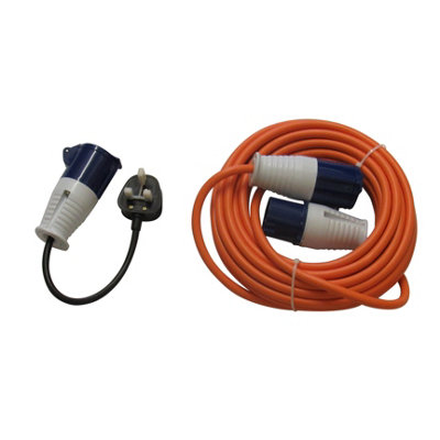 Caravan Electric Hook Up Cable 1.5MM 10M  with Fly Lead Adaptor (Mains Electricity Extension Lead)