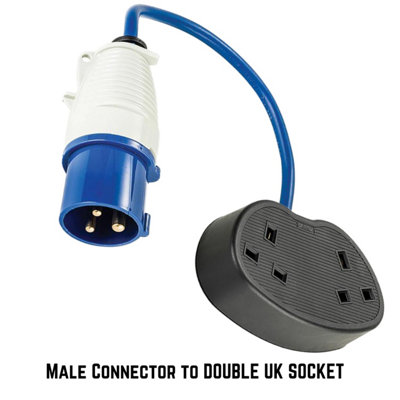 Caravan Hook Up 2 Gang Trailing Socket to 16A Industrial Male Plug