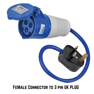 Caravan Hook Up 3 Pin UK Mains Plug to 16A Industrial Female Socket