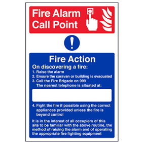Caravan Site Safety Fire Action Sign - Rigid Plastic - 300x400mm (x3)