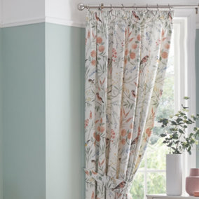 Caraway Lined Pair of Pencil Pleat Curtains With Tie-Backs