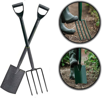 Carbon Steel Garden Fork And Spade Tool Set With Plastic Handle - 102.5Lx 21.5Wx14.5H - 3
