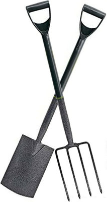 Carbon Steel Garden Fork And Spade Tool Set With Plastic Handle - 102.5Lx 21.5Wx14.5H - 5