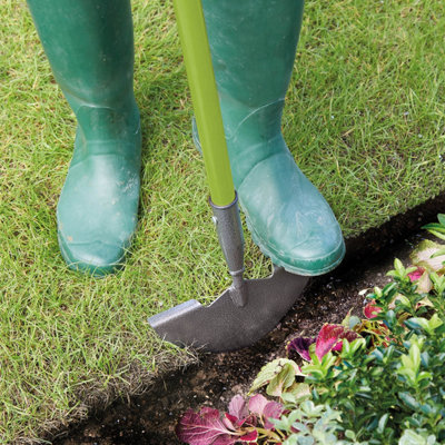Carbon Steel Lawn Edger, Half Moon Garden Edging Tool, Long Handle, Comfort Grip, Sharp Blade, Foot Tread for Precise Borders