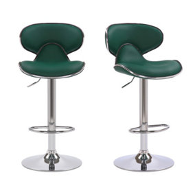 Carcaso Kitchen Bar Stools Pair Sage Green, Adjustable Swivel Gas Lift, Chrome Base, For Breakfast Bar Or Kitchen