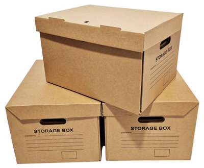 Cardboard A4 Printed Archive Storage Filing Boxes With Handles - Pack of 10