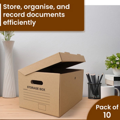 Cardboard A4 Printed Archive Storage Filing Boxes With Handles - Pack of 10 - 3