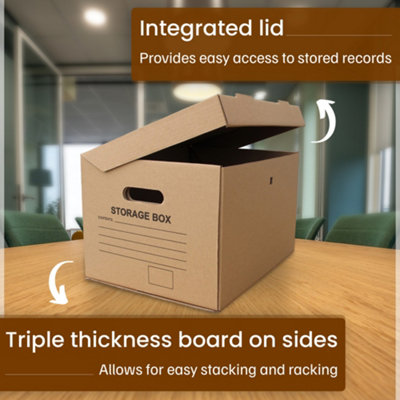 Cardboard A4 Printed Archive Storage Filing Boxes With Handles - Pack of 10 - 6
