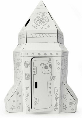 Cardboard Spaceship Rocket Playhouse For Kids - DIY Creative Playhouses - Durable Cardboard Shuttle Colouring Playhouse For Kids