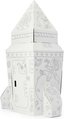Cardboard Spaceship Rocket Playhouse For Kids - DIY Creative Playhouses - Durable Cardboard Shuttle Colouring Playhouse For Kids