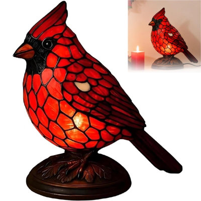 Cardinal Lamp Stained Glass-Style,Bedroom Decor Resin Red Bird Lamp for ...
