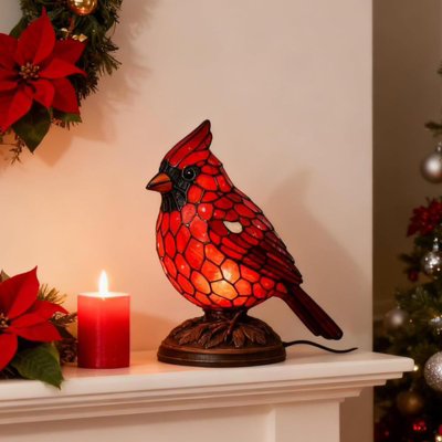 Cardinal Lamp Stained Glass-Style,Bedroom Decor Resin Red Bird Lamp for ...
