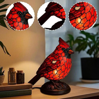 Cardinal Lamp Stained Glass-Style,Bedroom Decor Resin Red Bird Lamp for ...