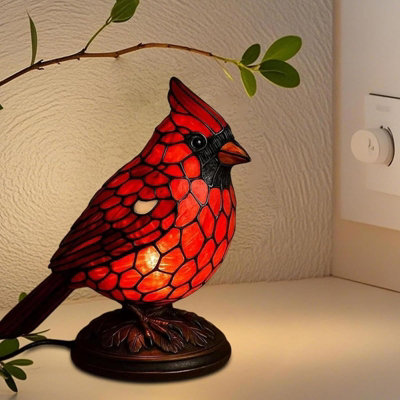 Cardinal Lamp Stained Glass-Style,Bedroom Decor Resin Red Bird Lamp for ...