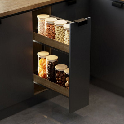 Cargo Mini - MAXIMA Puro - kitchen, storage solution - black with wooden, 150mm, left