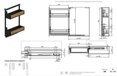 Cargo Mini - MAXIMA Puro - kitchen, storage solution - black with wooden, 200mm, right