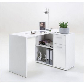 Carin White Corner Flexi Desk With Drawer and Cupboard