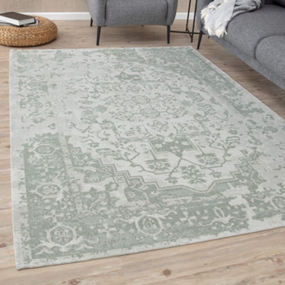 Carina Collection Modern Washable Rugs in Green 6961 | DIY at B&Q