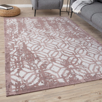 Carina Collection Modern Washable Rugs in Pink 6933 | DIY at B&Q