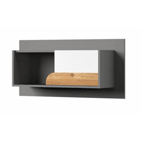 Carini Contemporary Wall Shelf in White, Grey & Oak Nash - W1000mm x H480mm x D270mm