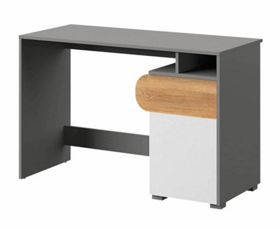 Carini Modern Computer Desk in White, Grey & Oak Nash - W1200mm x H780mm x D530mm