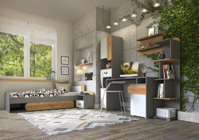 Carini Modern Computer Desk in White, Grey & Oak Nash - W1200mm x H780mm x D530mm