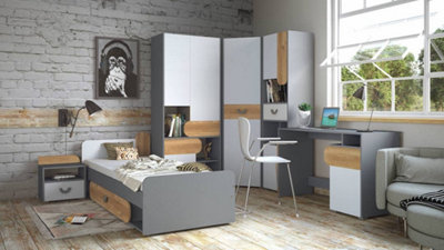Carini Modern Computer Desk in White, Grey & Oak Nash - W1200mm x H780mm x D530mm