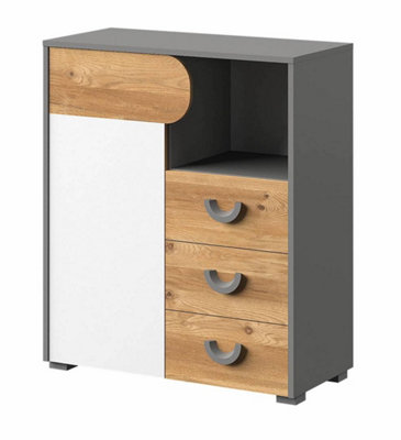 Carini Stylish Sideboard Cabinet in White, Grey & Oak Nash - W800mm x H940mm x D380mm