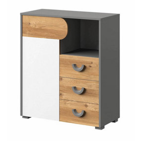 Carini Stylish Sideboard Cabinet in White, Grey & Oak Nash - W800mm x H940mm x D380mm