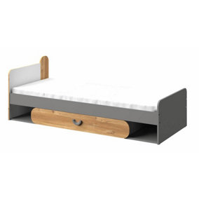 Carini Stylish Single Bed with Storage in Grey, White & Oak Nash - W1980mm x H700mm x D840mm
