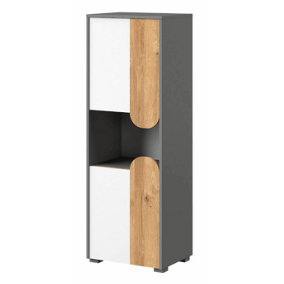 Carini Stylish Tall Cabinet in White Matt, Grey & Oak Nash - W500mm x H1440mm x D380mm