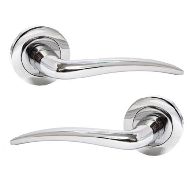 Carla Door Handles Latch Curved Lever on Rose Chrome 125mm DIY at B&Q