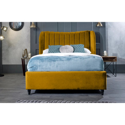 Carli Plush Velvet Mustard Bed Frame
