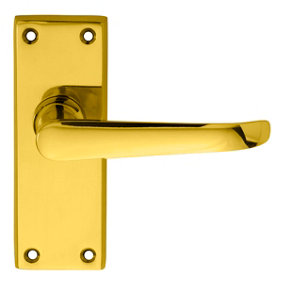 Carlisle Brass Polished Brass Victorian Ascot Lever on Short Latch Backplate (DL31)
