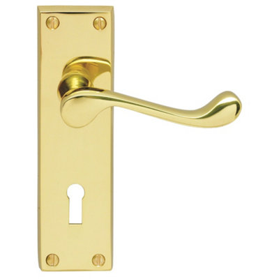 Carlisle Brass Polished Brass Victorian Scroll Lever on Lock Backplate (DL54)